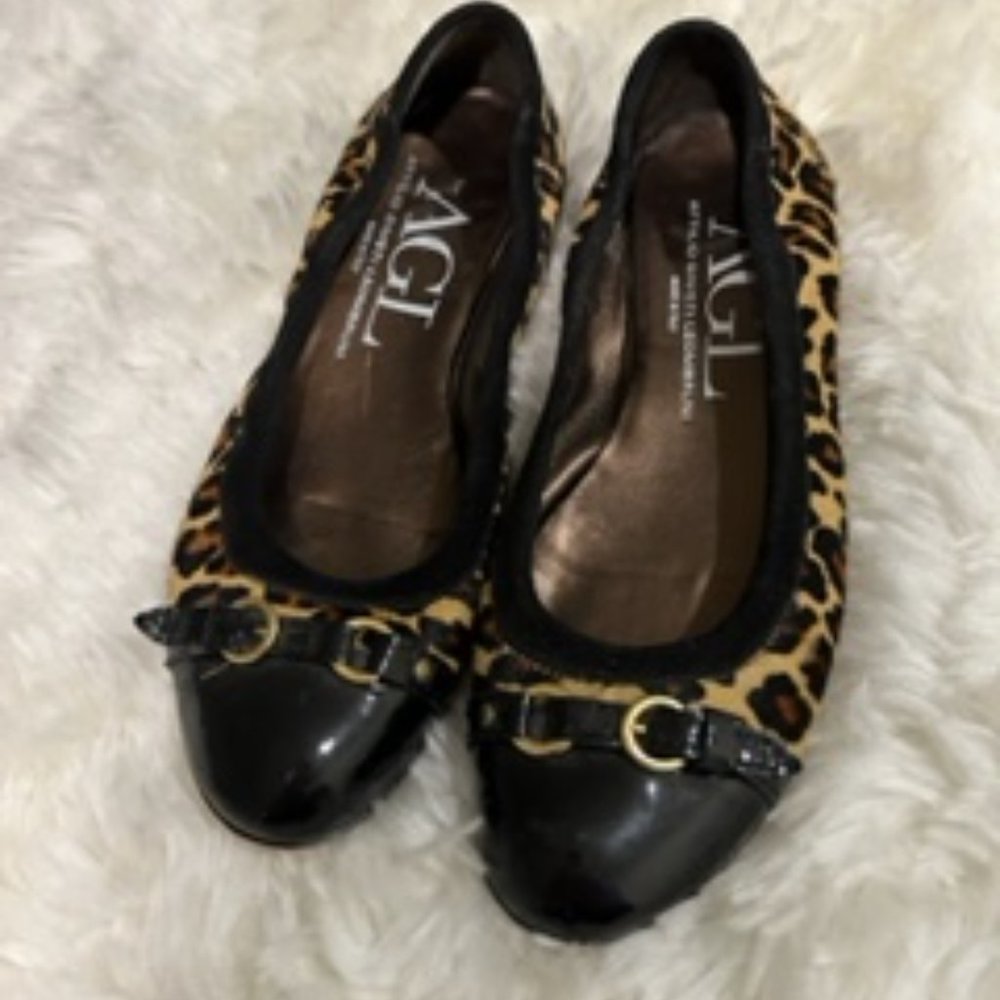 AGL Animal Print Calf Hair Cap Toe Flat